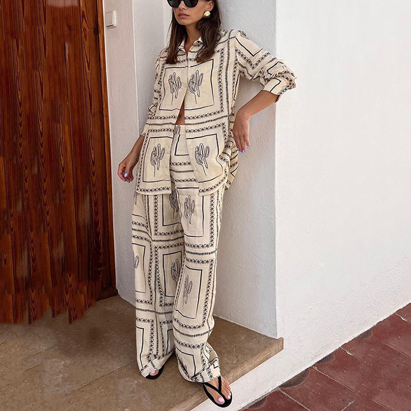 Palm Long Sleeve Geometric Resort Set