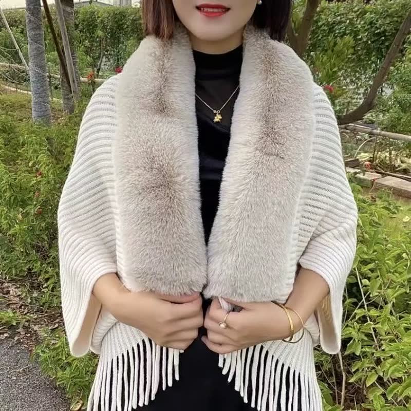 Stella Faux Fur Collar Knit Shawl