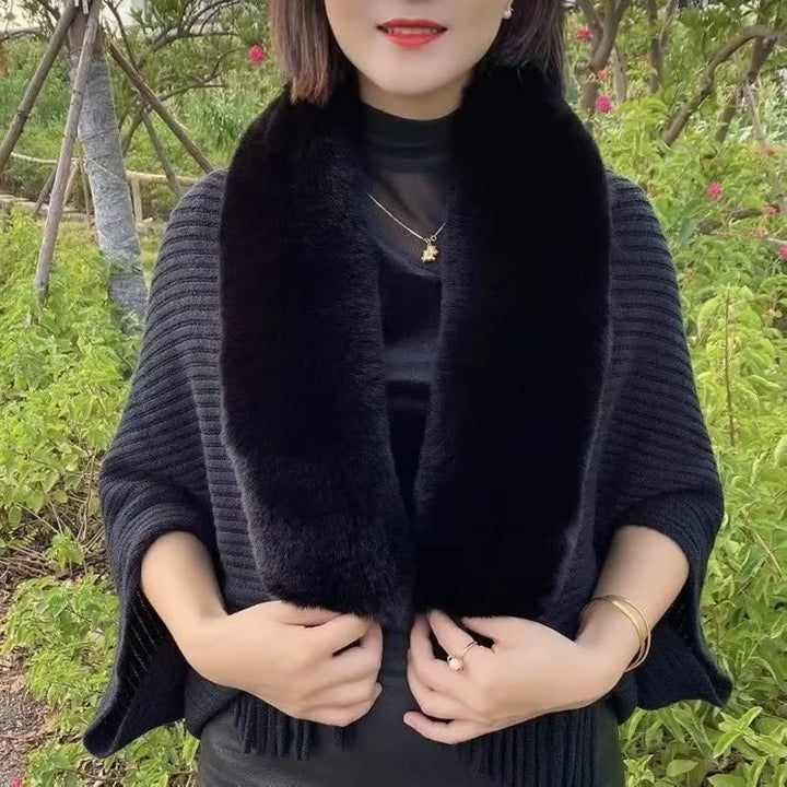 Stella Faux Fur Collar Knit Shawl